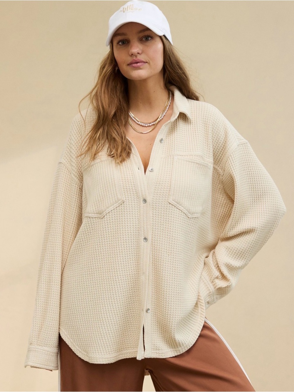 NWOT aerie Anytime Fave Women’s Button Down Waffle Shirt - size medium